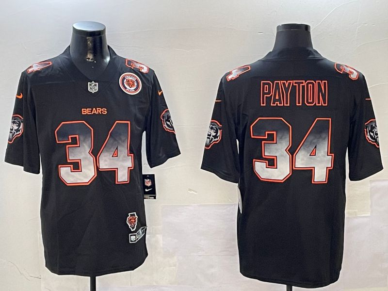 Men Chicago Bears #34 Payton Black Nike Smoke Fashion 2024 Limited NFL Jersey style 3